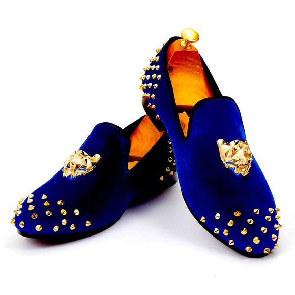 NTW HARPELUNDE SIZE 9  MENS VELVET BLUE STUDED LUXURY LOAFER 👞SHOES - Picture 1 of 1